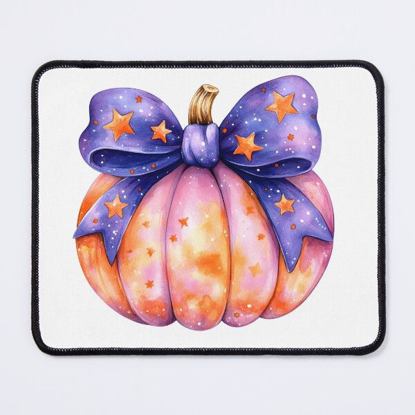 Item preview, Cute Boho Pink Autumn Fall Pumpkin with Blue Bow designed and sold by tanabe.