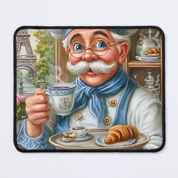 Item preview, Charming Parisian Chef with Croissant and Coffee designed and sold by Artessie.