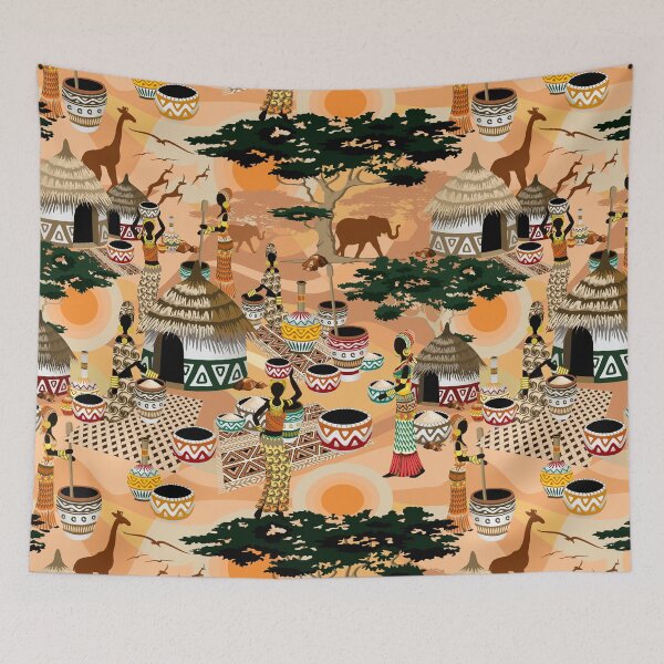 Item preview, African Life Women in Savanna Tribal Village designed and sold by BluedarkArt.