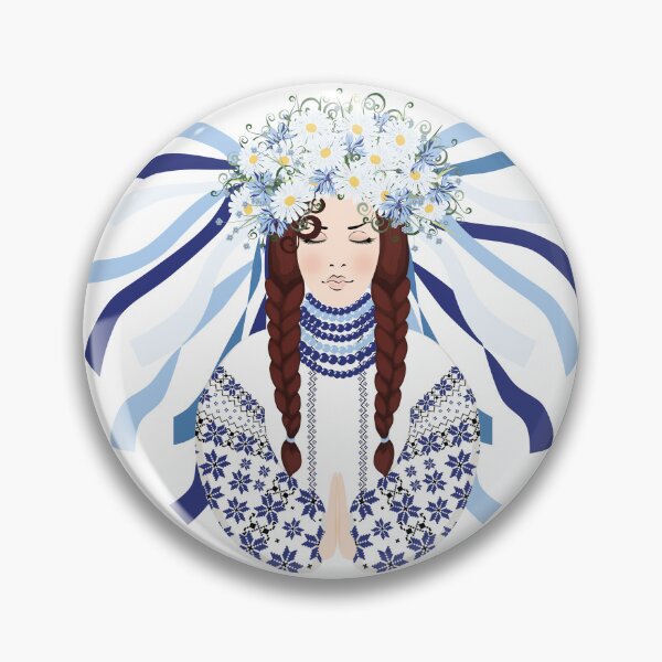 Item preview, Woman prays in an embroidered costume and a wreath of wildflowers, daisies, cornflowers and herbs	 designed and sold by KosaUA.