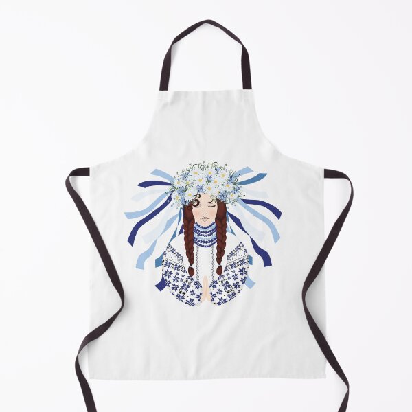 Item preview, Woman prays in an embroidered costume and a wreath of wildflowers, daisies, cornflowers and herbs	 designed and sold by KosaUA.