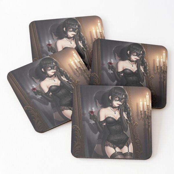 Item preview, Masked Waifu in a black lace outfit in front of a mirror designed and sold by GerwantSHOP.