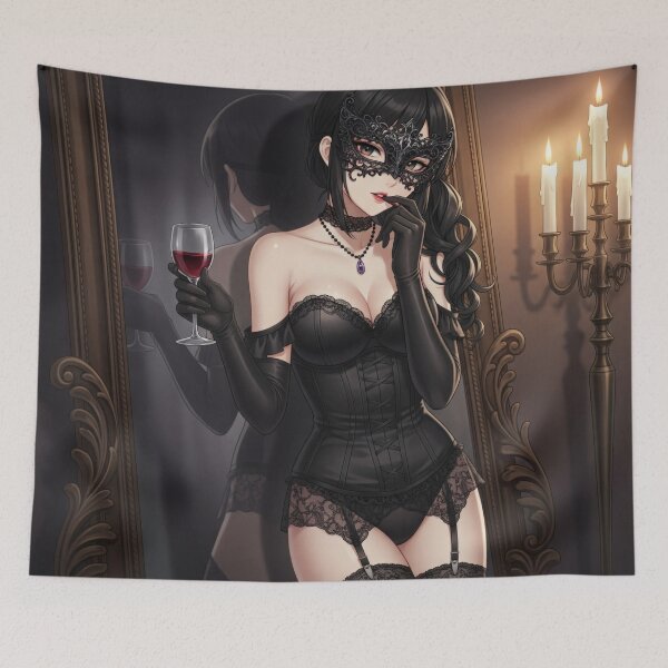 Item preview, Masked Waifu in a black lace outfit in front of a mirror designed and sold by GerwantSHOP.