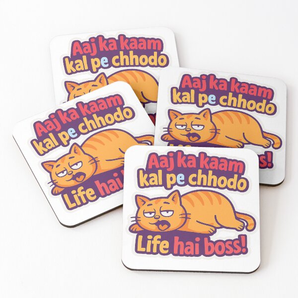 Item preview, Lazy Cat With Funny Hindi Text designed and sold by Stickerrwallah.