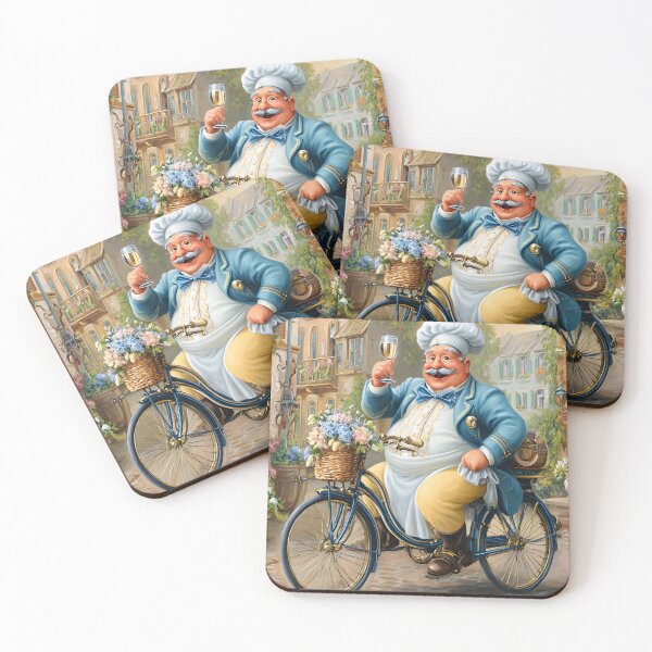 Item preview, Cheerful Chef on a Vintage Bicycle in a Charming Town designed and sold by Artessie.