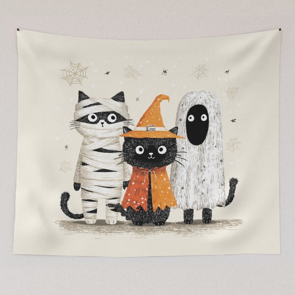Item preview, Black Cats Trio Scene Halloween Mummy Witch Ghost designed and sold by GrinGalore.