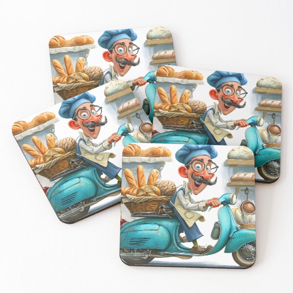 Item preview, Cheerful baker with scooter delivering fresh bread designed and sold by Artessie.