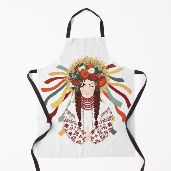 Item preview, Pray for Ukraine. A Ukrainian woman prays in an embroidered vyshyvanka and a wreath of wildflowers, poppies, daisies, viburnum, herbs, and ears of wheat designed and sold by KosaUA.