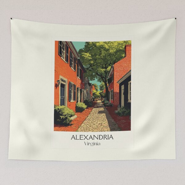 Item preview, Alexandria Virginia Retro Travel Art | Old Town Cobblestone Street Design designed and sold by TuncGK.