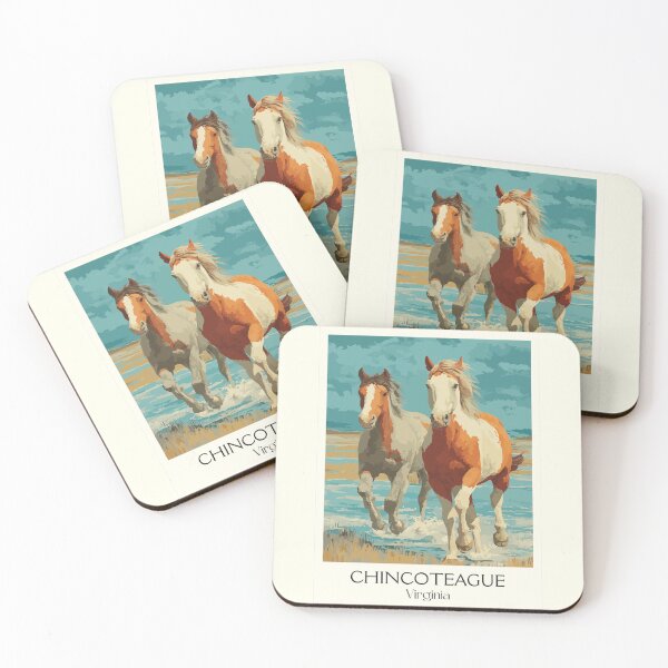 Item preview, Chincoteague Virginia Retro Travel Art | Wild Ponies Illustration designed and sold by TuncGK.
