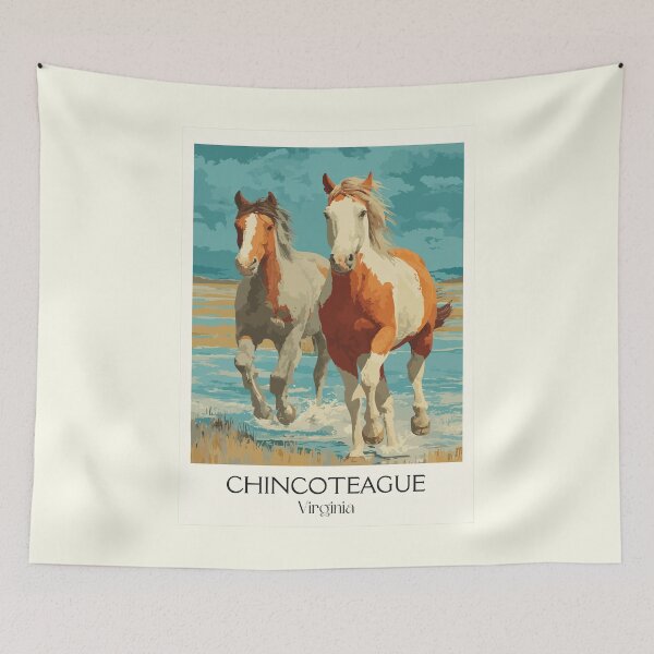 Item preview, Chincoteague Virginia Retro Travel Art | Wild Ponies Illustration designed and sold by TuncGK.