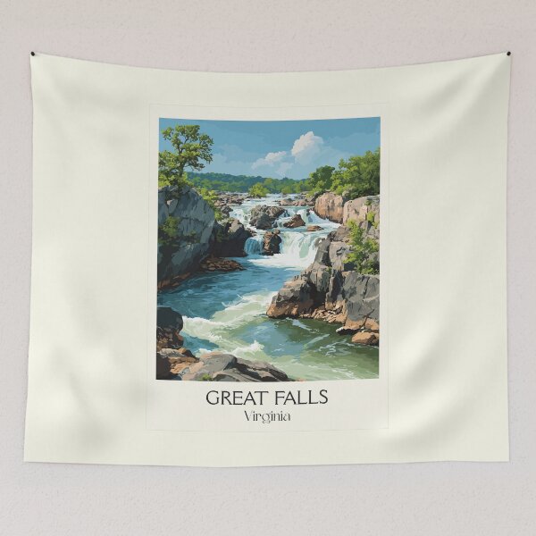 Item preview, Great Falls Virginia Vintage Travel Design | Potomac River Park Art designed and sold by TuncGK.
