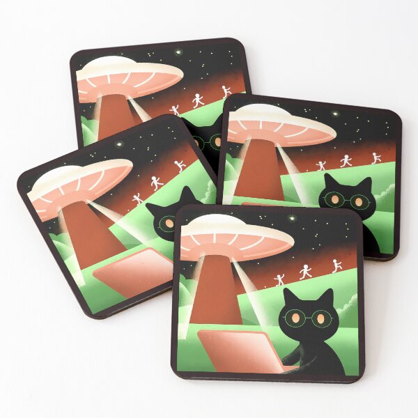 Item preview, Alien Cat Selfie With Alien UFO kidnapping human Funny Cat Gifts For Men Women Sticker designed and sold by The Velvet Vault.