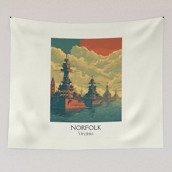 Item preview, Norfolk Virginia Vintage Travel Art | Naval Station Battleship Design designed and sold by TuncGK.