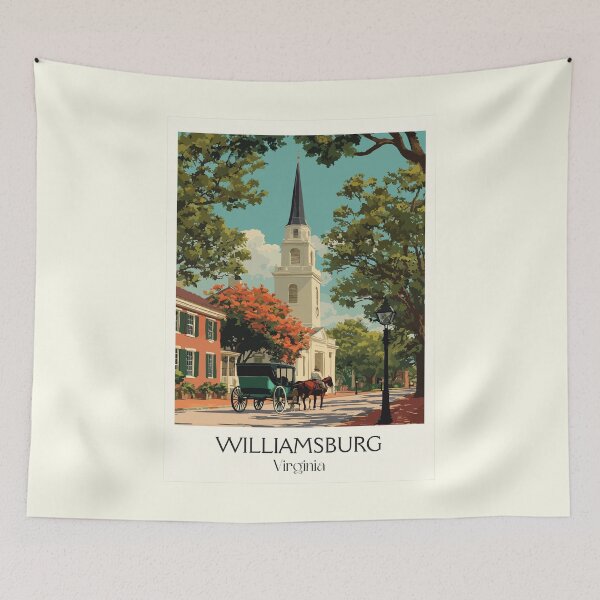 Item preview, Williamsburg Virginia Retro Travel Art | Colonial Capital Illustration designed and sold by TuncGK.