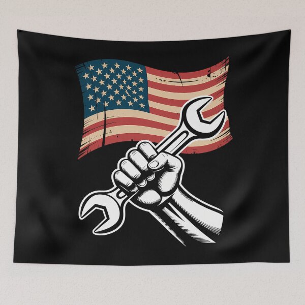 Item preview, US Flag Mechanic Labor Day Worker Patriotic designed and sold by WalshDrawnLaugh.