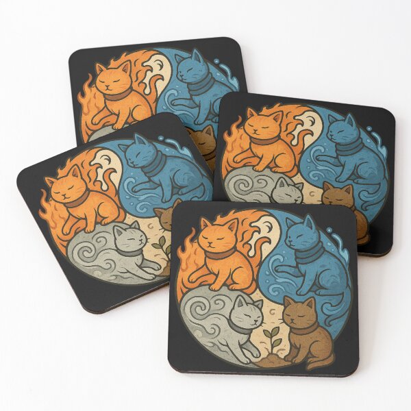 Item preview, Elemental Cats – Fire, Water, Air, Earth designed and sold by RetroPawsDesign.