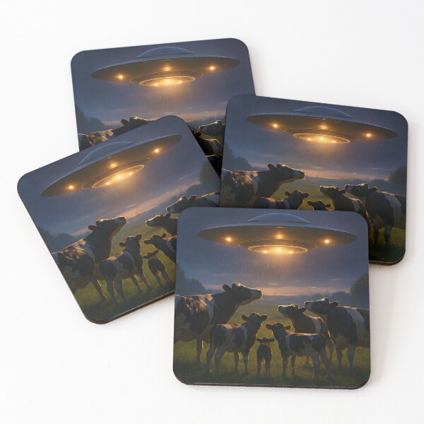 Item preview, Cows Watching A UFO at dusk designed and sold by The Woven Wardrobe.