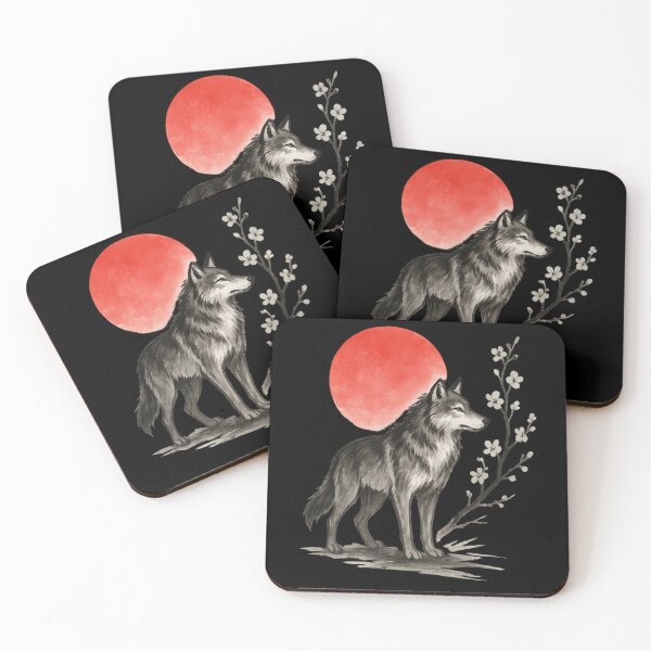 Item preview, Japanese Wolf Sumi-e Ink Painting – Red Sun Minimalist Design designed and sold by EuropeanPrints.