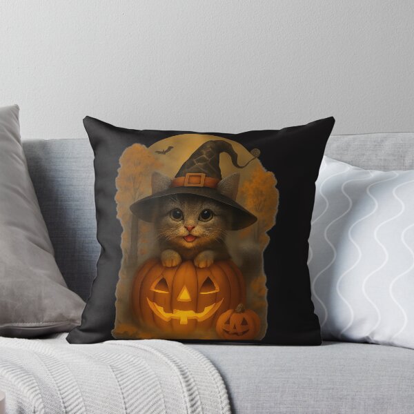 Item preview, Grey Kitten with Autumn Pumpkins.  Chat gris et citrouilles d’automne designed and sold by Drawingshirts.