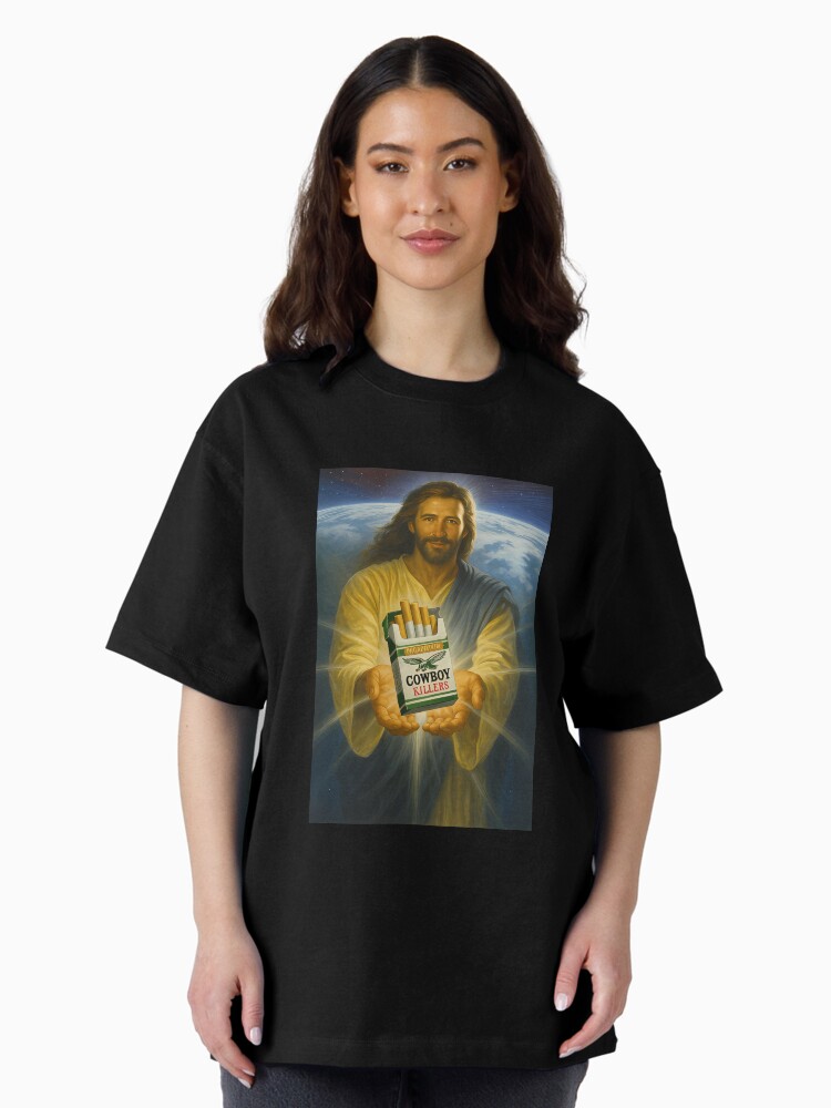 Jesus Holding Cowboy Killers Philadelphia Eagles Cigarettes Meme Oversized T-Shirt