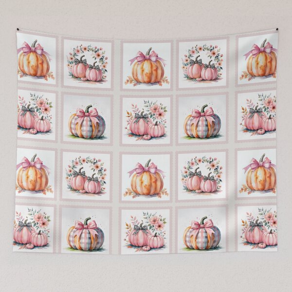 Item preview,  Vintage Halloween Postage Stamp Set , Pink Pumpkins, Pastel Pumpkins with Flowers, Pink Ribbon designed and sold by KolorellaS.