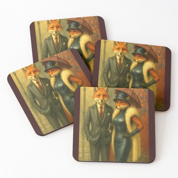 Item preview, “Gangster Fox Couple | Vintage Noir Anthropomorphic Art designed and sold by ReyDeLaCalle.