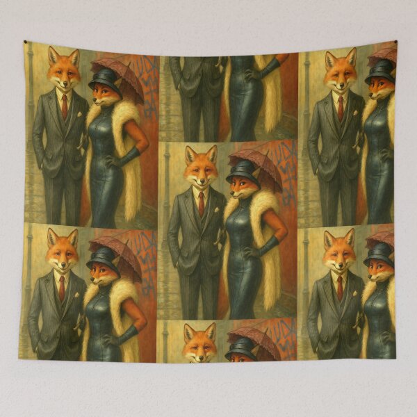 Item preview, “Gangster Fox Couple | Vintage Noir Anthropomorphic Art designed and sold by ReyDeLaCalle.