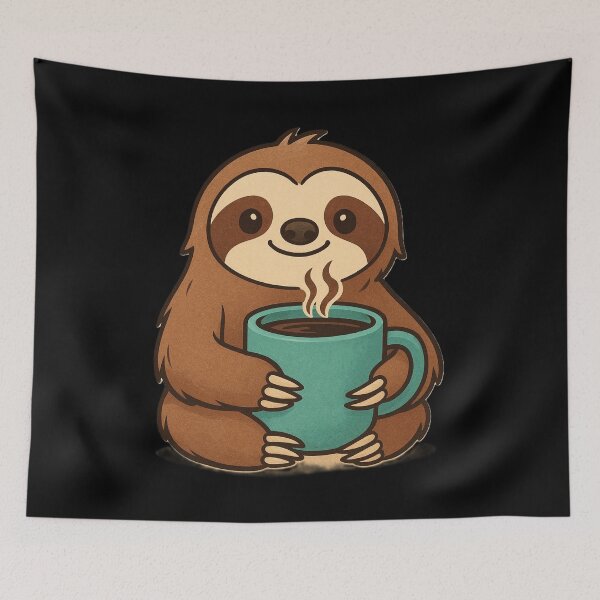 Item preview, Cute Sloth with Coffee Mug – Cozy Relaxed Animal Art designed and sold by DesignsMjB.