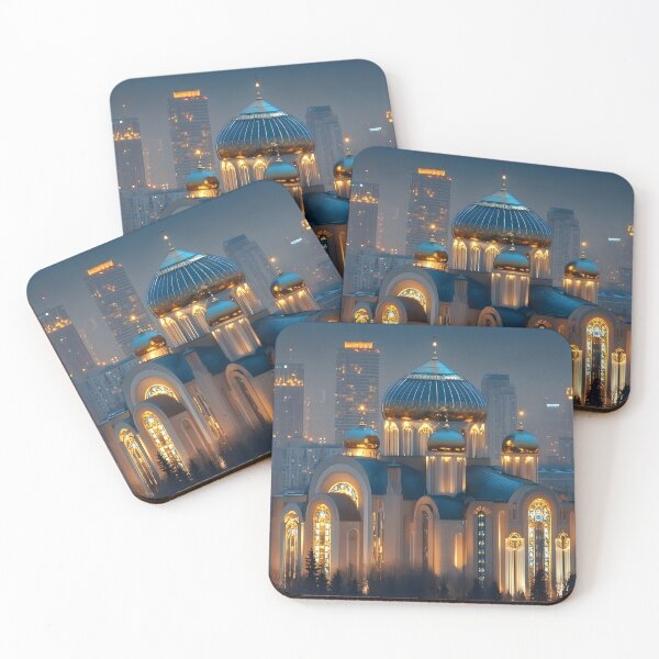 Item preview, Illuminated Cathedral Against Urban Skyline at Dusk designed and sold by Artessie.