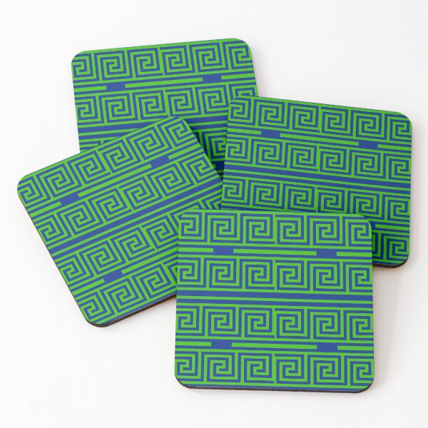 Item preview, Green On Blue Background Greek Key Fret Pattern designed and sold by PatternTitan.