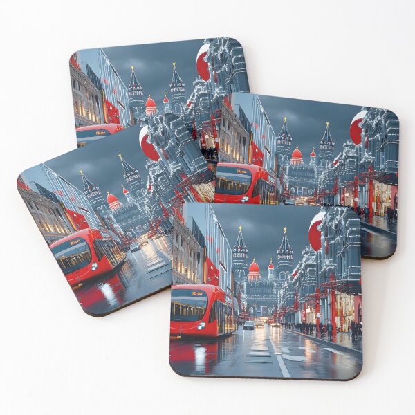 Item preview, Vibrant City Street with Modern Tram at Night designed and sold by Artessie.