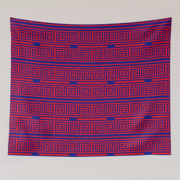 Item preview, Red On Blue Background Greek Key Fret Pattern designed and sold by PatternTitan.