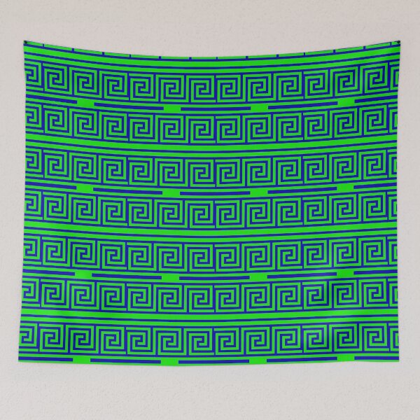 Item preview, Blue On Green Background Greek Key Fret Pattern designed and sold by PatternTitan.