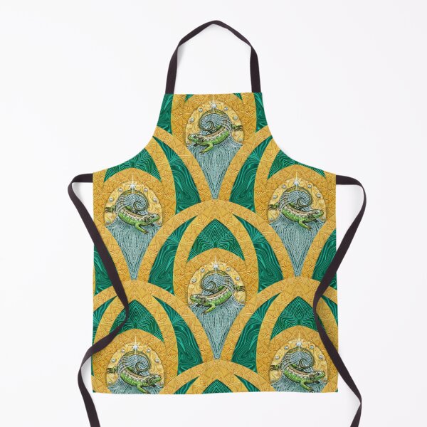 Item preview, Mistress of Copper Mountain - Malachite and Gold Lizard illustration inspired by Russian Folklore designed and sold by Nadya Neklioudova.