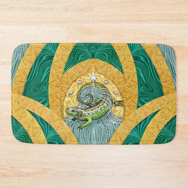 Item preview, Mistress of Copper Mountain - Malachite and Gold Lizard illustration inspired by Russian Folklore designed and sold by Nadya Neklioudova.
