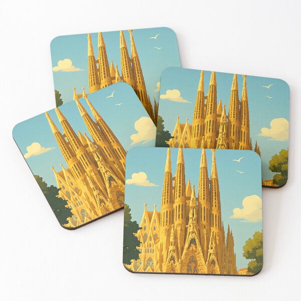 Item preview, Barcelona Spain Vintage Travel Poster Minimal Retro Art Poster Sagrada Familia Church Gaudi designed and sold by artra-shop.