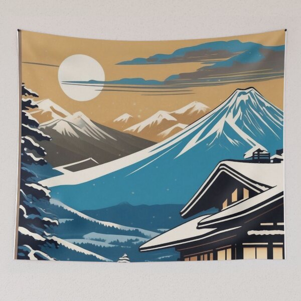 Item preview, Ukiyo-e Ski Lodge – Japanese Winter Mountain Landscape designed and sold by Vandy Fullam.