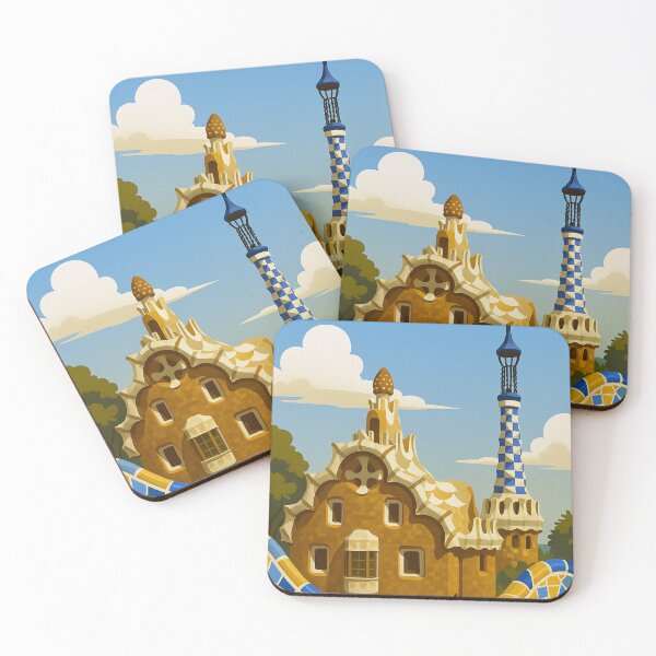 Item preview, Barcelona Spain Vintage Travel Poster Minimal Retro Art Poster Parque Guell Gaudi designed and sold by artra-shop.