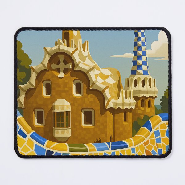 Item preview, Barcelona Spain Vintage Travel Poster Minimal Retro Art Poster Parque Guell Gaudi designed and sold by artra-shop.
