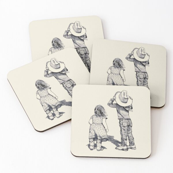 Item preview, Little Cowgirls on a Windy Day, Freehand Drawing designed and sold by JoyfulWhimsy.