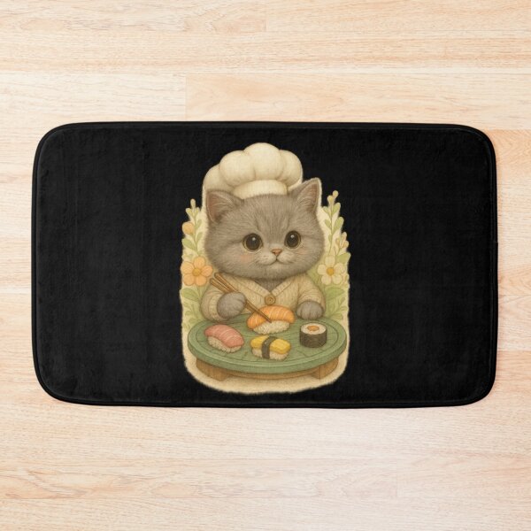 Item preview, Cute Grey British Shorthair Kitten Sushi Chef with Sushi - Cute Japanese Cottagecore Art designed and sold by Moons Studio.