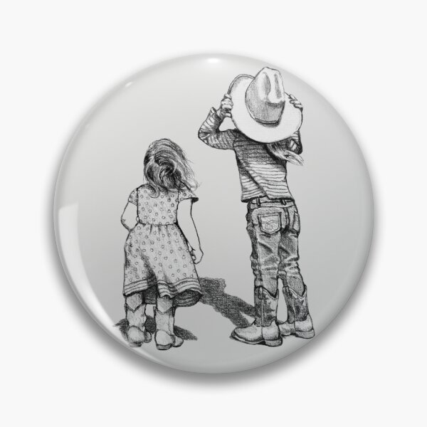 Item preview, Little Cowgirl Sisters on a Windy Day, Freehand Drawing designed and sold by JoyfulWhimsy.