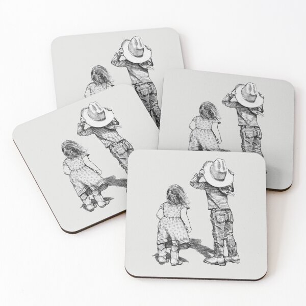 Item preview, Little Cowgirl Sisters on a Windy Day, Freehand Drawing designed and sold by JoyfulWhimsy.