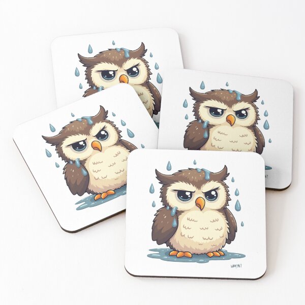 Item preview, “Grumpy Wet Owl – Feather Disaster” designed and sold by Bareradesigns.