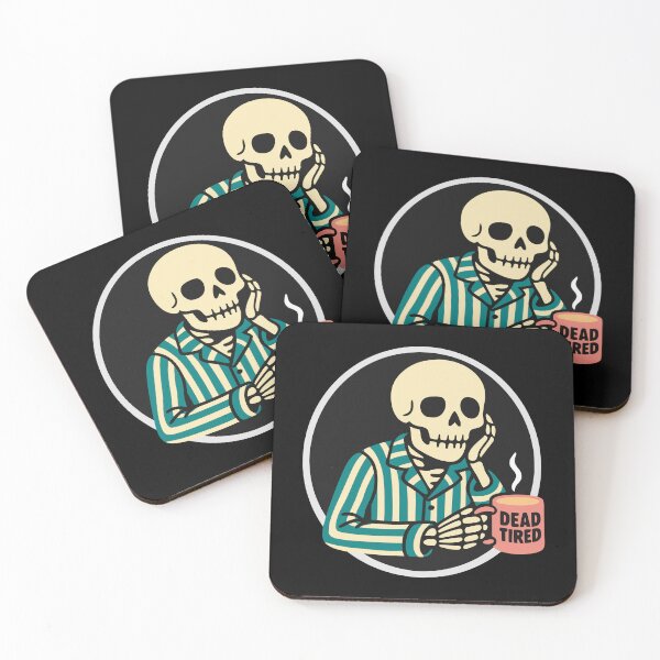 Item preview, Skeleton Morning Coffee - Skull in Blue Striped Pajamas with Coffee Cup designed and sold by charlypicazo.