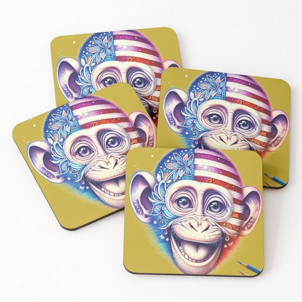 Item preview, Smiling Monkey with American Flag Colors – Unique Art Design designed and sold by ChibiChaoss.