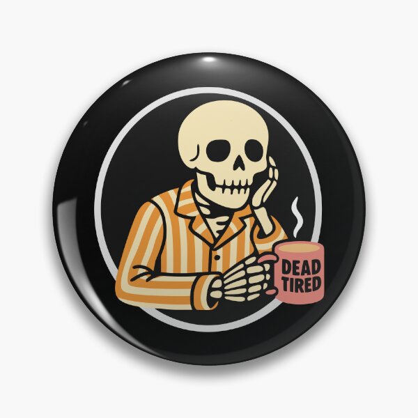Artikelvorschau, Morgenkaffee-Skelett – Totenkopf im orange gestreiften Pyjama mit Kaffeetasse entworfen und verkauft von charlypicazo.