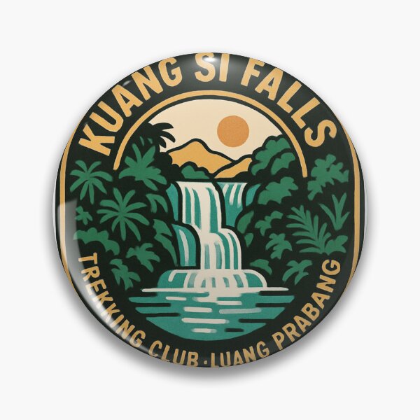 Item preview, Kuang Si Falls Luang Prabang Retro Badge – Adventure Travel Design designed and sold by Timeless Design.