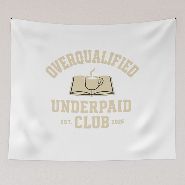 Item preview, Overqualified & Underpaid Club T-Shirt – Retro University College Style Funny Workwear Tee Est. 2025 designed and sold by NovivoPrints.
